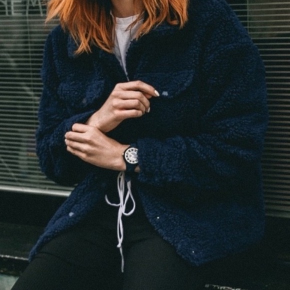 Jason Maxwell, navy blue, Teddy Sherpa fully lined cropped style jacket - Picture 3 of 13